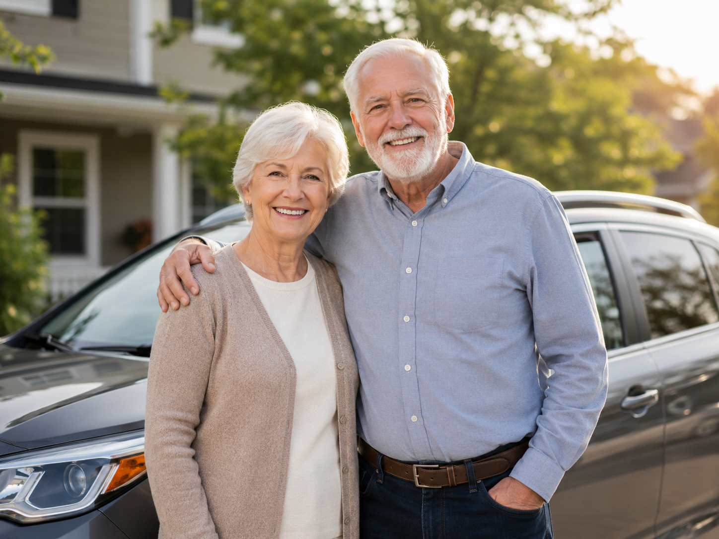 Senior couple near a car